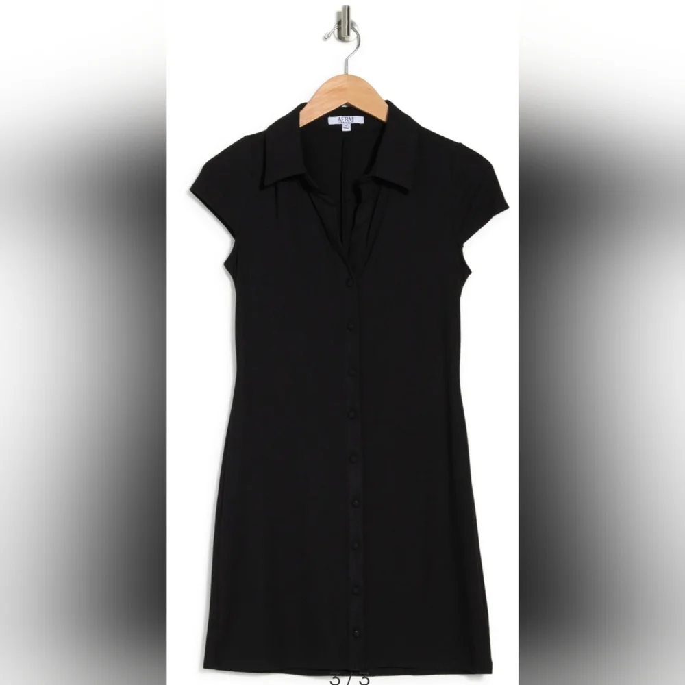 AFRM Black Short Sleeve Button Front Dress Size Small (4-6) NWT - Picture 4 of 15